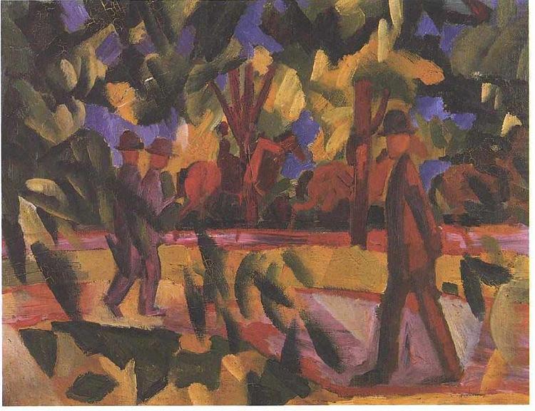 Riders and walkers at a parkway, August Macke